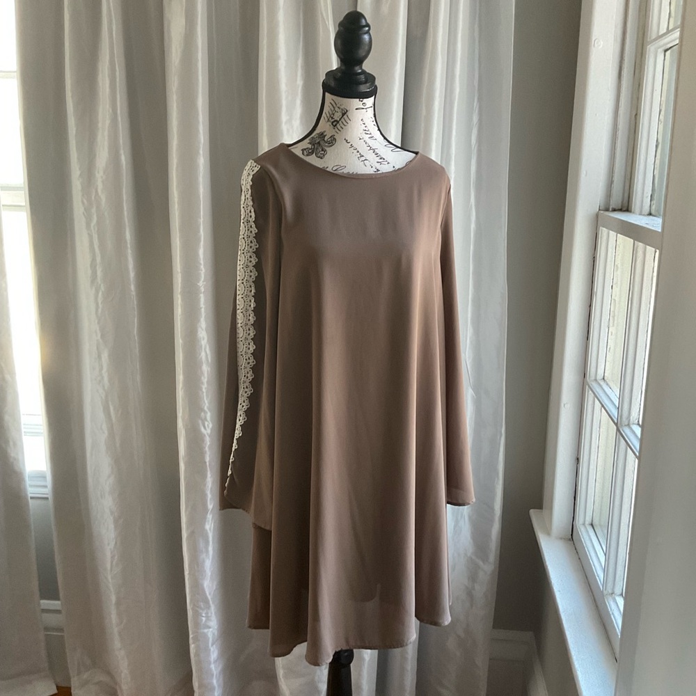 Elegant Brown Lace-Trimmed Dress